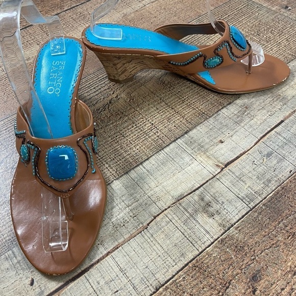 Franco Sarto Fatima 9.5 Wedge Sandal Heel Turquoise Vacation Island Summer - Picture 10 of 10